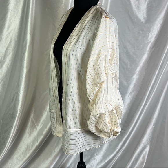 2/$15 Cream Stripe Kimono Duster Cardigan| Open Front Size M| Boho Chic - Picture 2 of 6